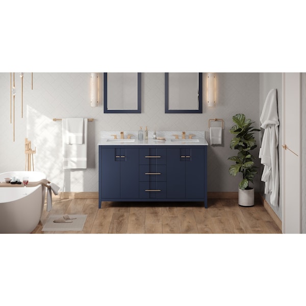 Jeffrey Alexander 60In. Hale Blue Katara Vanity, Dbl Bowl, White Carrara Marble Vanity Top, 2 Undrmnt Rctngl Bowls VKITKAT60BLWCR - main